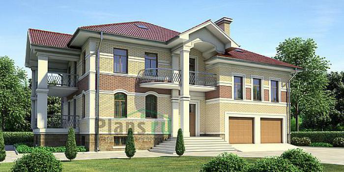 Проект дома Кирпичный двухэтажный дом с цоколем и жилой мансардой 35-82 Визуализация фасада