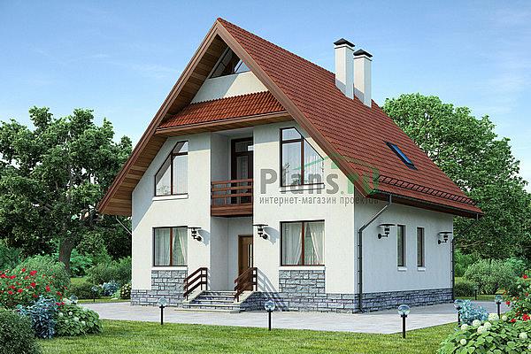 Проект дома Кирпичный дом с мансардой 71-80 Визуализация фасада