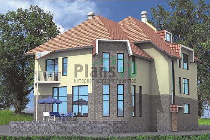 Проект дома Бетонный двухэтажный коттедж с мансардой 50-16 Визуализация фасада