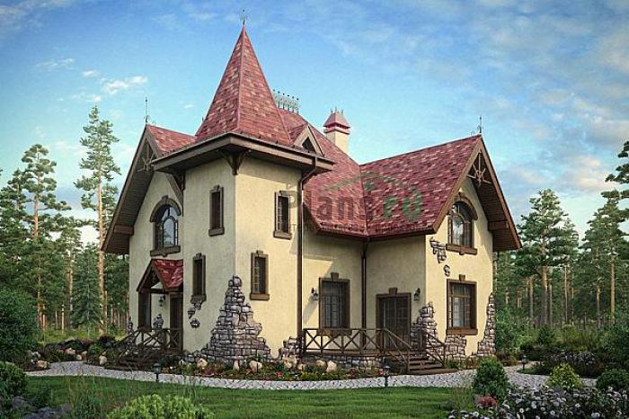 Проект дома Кирпичный мансардный дом 73-32 Визуализация фасада