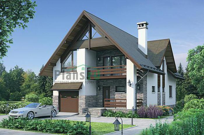 Проект дома Кирпичный дом с мансардой 72-34 Визуализация фасада