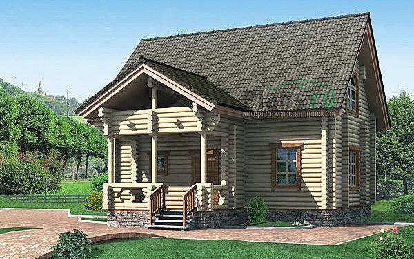 Проект дома Деревянный загородный дом в 1 этаж с мансардой 10-44 Визуализация фасада