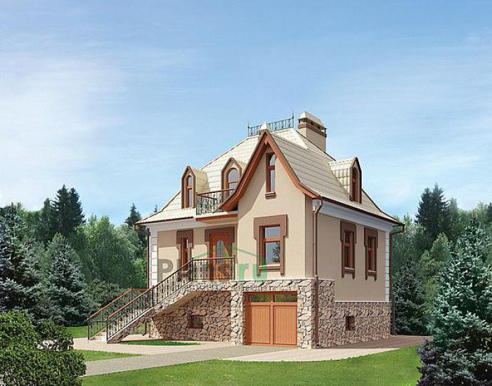 Проект дома Кирпичный дом с мансардой и подвалом 35-50 Визуализация фасада
