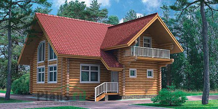 Проект дома Деревянный загородный дом с мансардой 10-56 Визуализация фасада