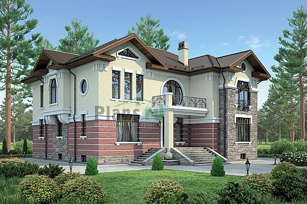 Проект дома Кирпичный двухэтажный коттедж с подвальными помещениями 38-20 Визуализация фасада