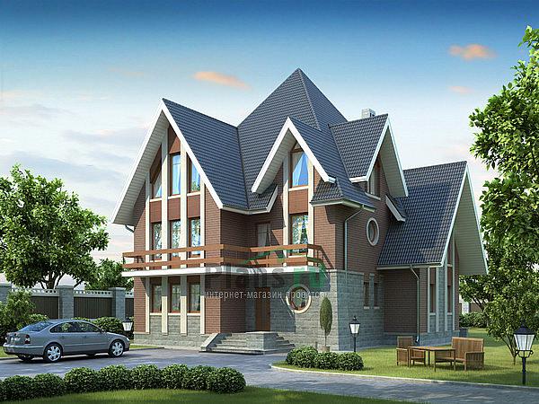Проект дома Кирпичный двухэтажный дом с мансардой 36-71 Визуализация фасада