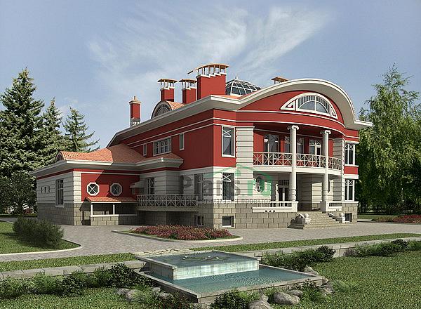 Проект дома Кирпичный двухэтажный дом с мансардой и подвалом 35-33 Визуализация фасада
