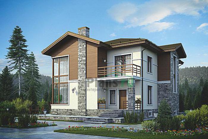 Проект дома Кирпичный дом в два этажа с цоколем 38-97 Визуализация фасада