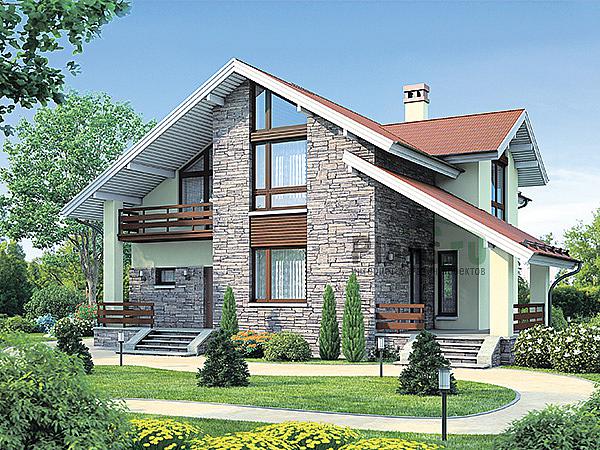 Проект дома Бетонный загородный дом с мансардой 61-29 Визуализация фасада