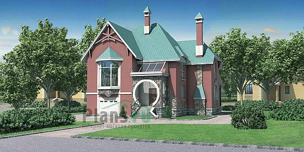 Проект дома Кирпичный коттедж с мансардой и цоколем 35-69 Визуализация фасада