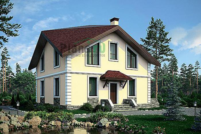 Проект дома Кирпичный одноэтажный дом с мансардой 73-63 Визуализация фасада