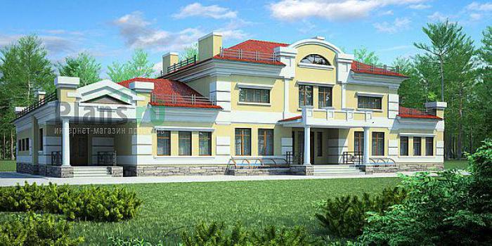 Проект дома Кирпичный двухэтажный дом с цоколем 36-64 Визуализация фасада