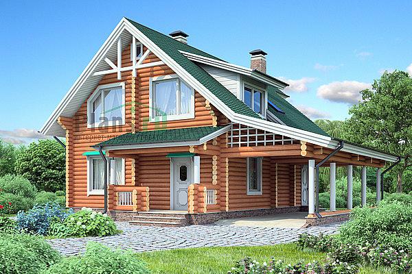 Проект дома Деревянный загородный дом с мансардой 11-90 Визуализация фасада