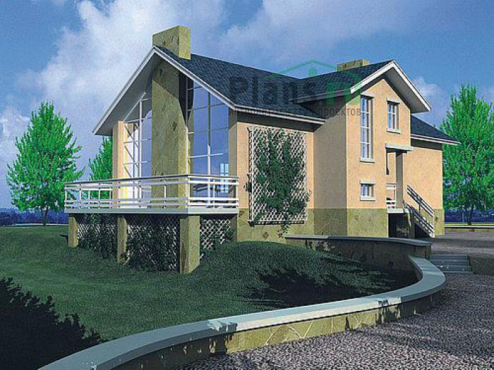 Проект дома Кирпичный дом с мансардой и цоколем 32-51 Визуализация фасада