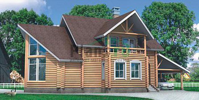 Проект дома Деревянный загородный дом с мансардой 10-26 Визуализация фасада