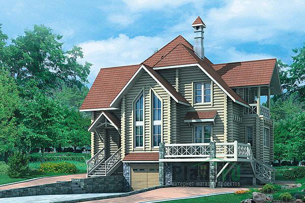 Проект дома Деревянный двухэтажный дом с подвалом 10-49 Визуализация фасада