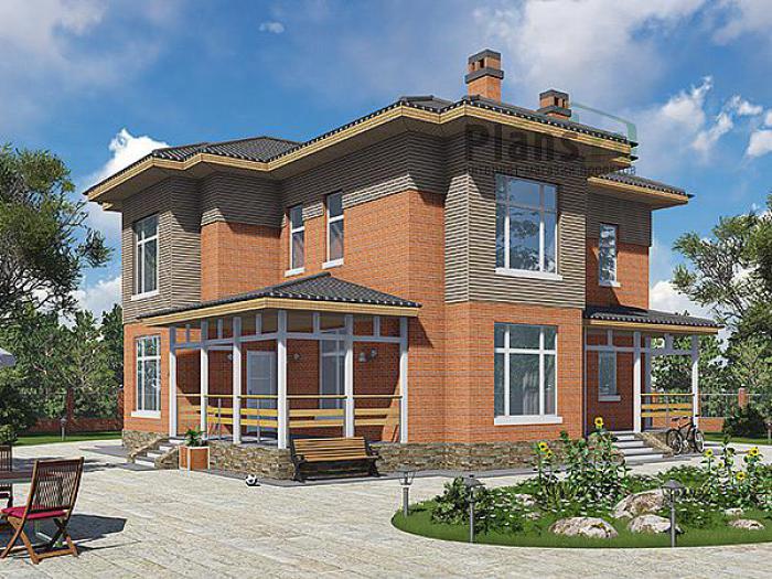 Проект дома Бетонный двухэтажный дом 60-44 Визуализация фасада