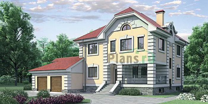 Проект дома Бетонный двухэтажный дом с цоколем 52-27 Визуализация фасада